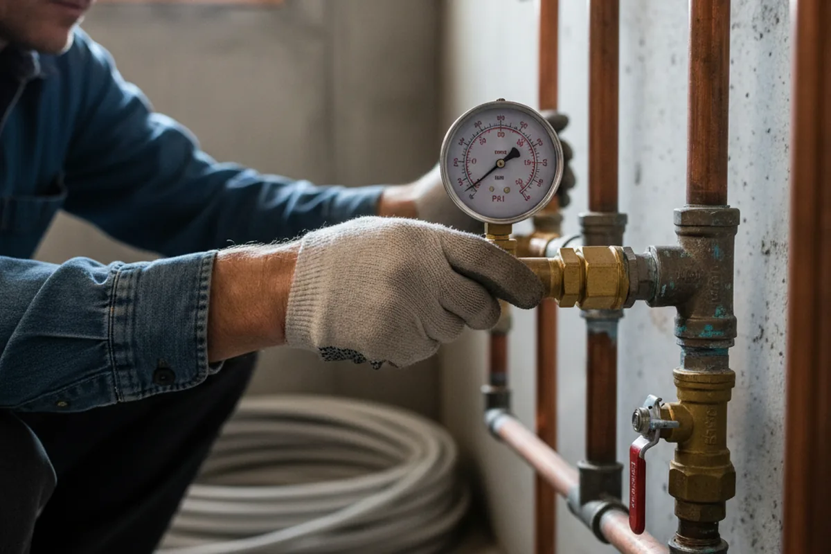 Pressure testing a repaired line during Water Line Repair in Salvisa